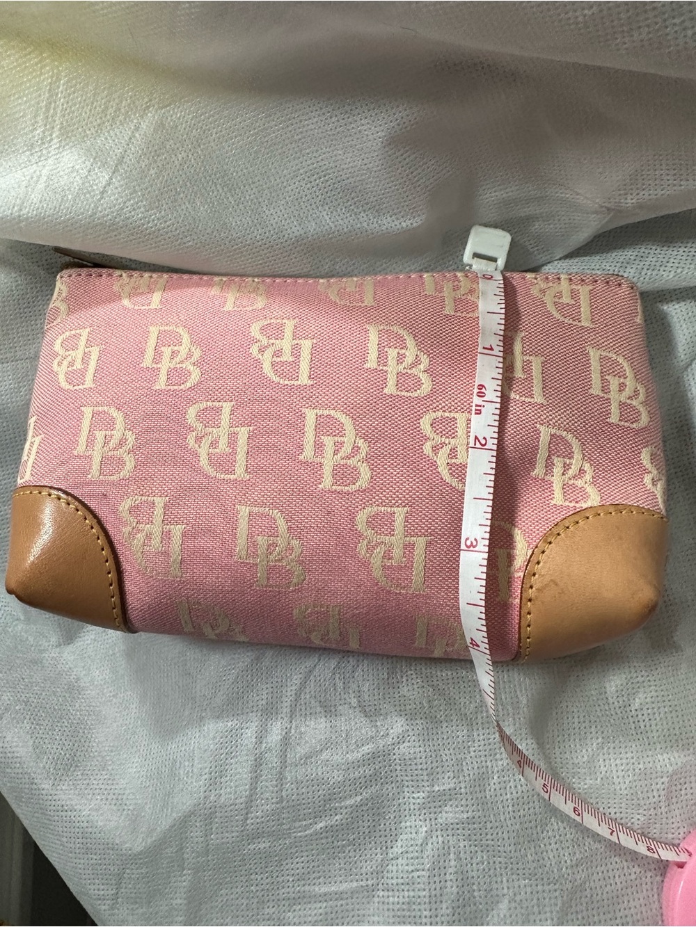Dooney & Bourke Pink Monogram Cosmetic Pouch with Tan Leather Corners - Picture 5 of 6